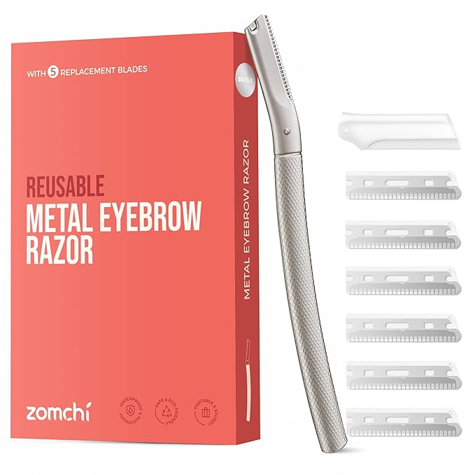 ZOMCHI Eyebrow Razor, Face Razors for Women&Men, Eyebrow Trimmer Shaper with Precision Cover,Facial Shaver with 6 Blades (Silver)
