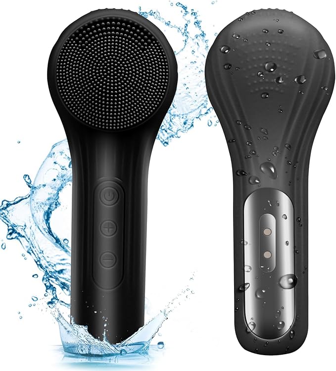 Silicone Face Scrubber Exfoliator, Silicone Face Wash Brush for Men & Women, Ipx7 Waterproof Rechargeable Facial Cleaner for Deep Cleansing, Exfoliating, Massage Face Scrubber (Black)