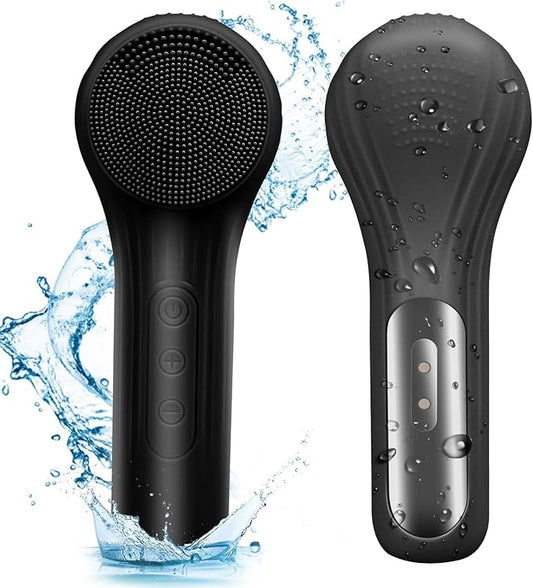 Silicone Face Scrubber Exfoliator, Silicone Face Wash Brush for Men & Women, Ipx7 Waterproof Rechargeable Facial Cleaner for Deep Cleansing, Exfoliating, Massage Face Scrubber (Black)