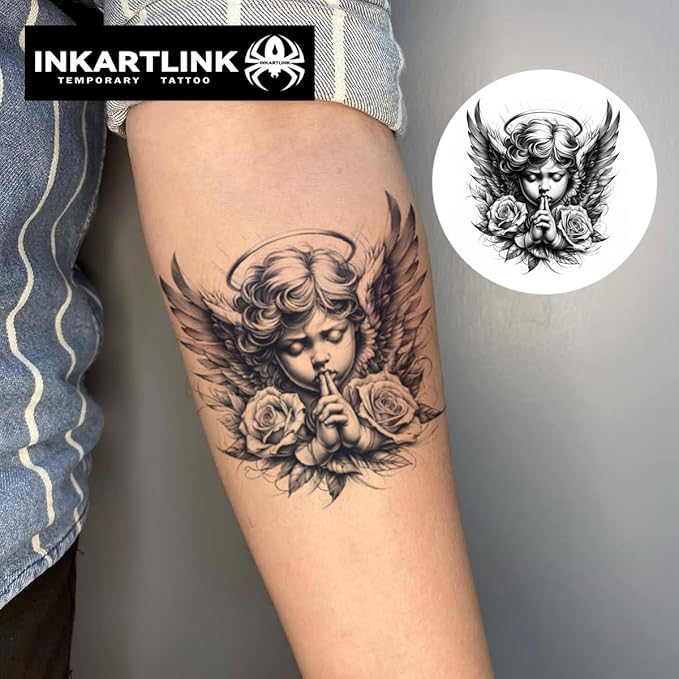 INKARTLINK Semi Permanent Tattoo, party tattoo, beautiful and realistic design, fun tattoo experience, cruelty-free, non-reflective, waterproof (Angel 2)
