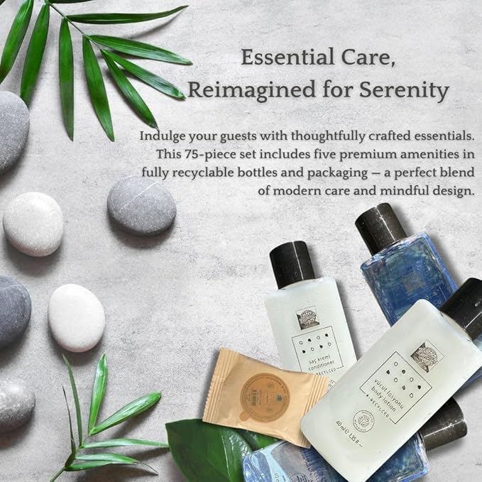 75-Piece Guest Amenities Set – 15 Individually Boxed Kits with Shampoo, Body Wash, Conditioner, Lotion & Soap – Travel-Size Toiletries for Hotels, Rentals & Guest Use – Recyclable Packaging