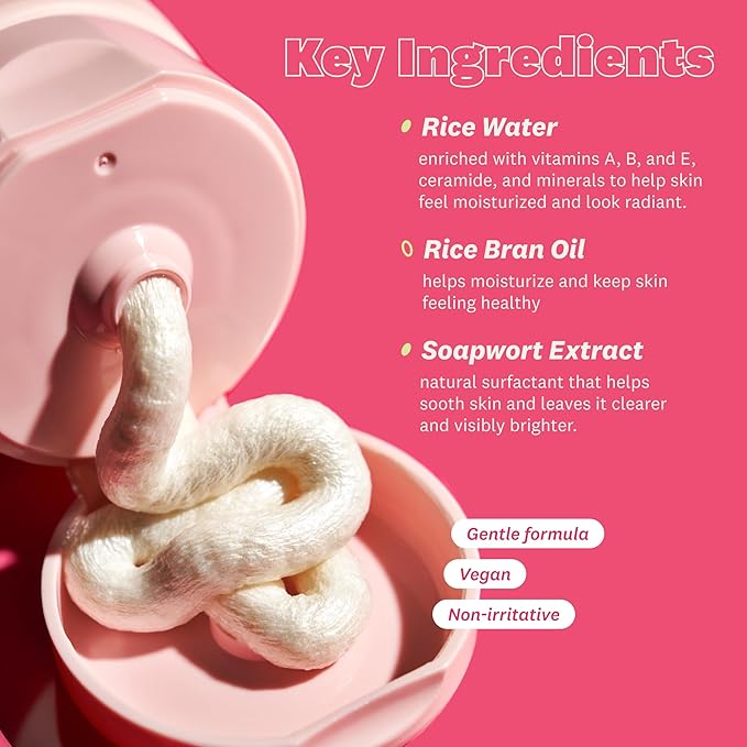 The Face Shop Rice Water Bright Foaming Facial Cleanser with Ceramide, Gentle Face Wash for Hydrating & Moisturizing, Vegan Face Cleanser, Makeup Remover, Korean Skin Care for All Skin Types, 300ml