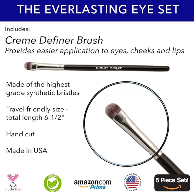 The Everlasting Eye 5 Piece Waterproof Makeup Set. Gel Eyeliner, Creme Eyeshadow, 2 brushes and Mesh Bag. Paraben-free, Talc-free, Cruelty-free. Golden Caramel/Chocolate Kiss 1502