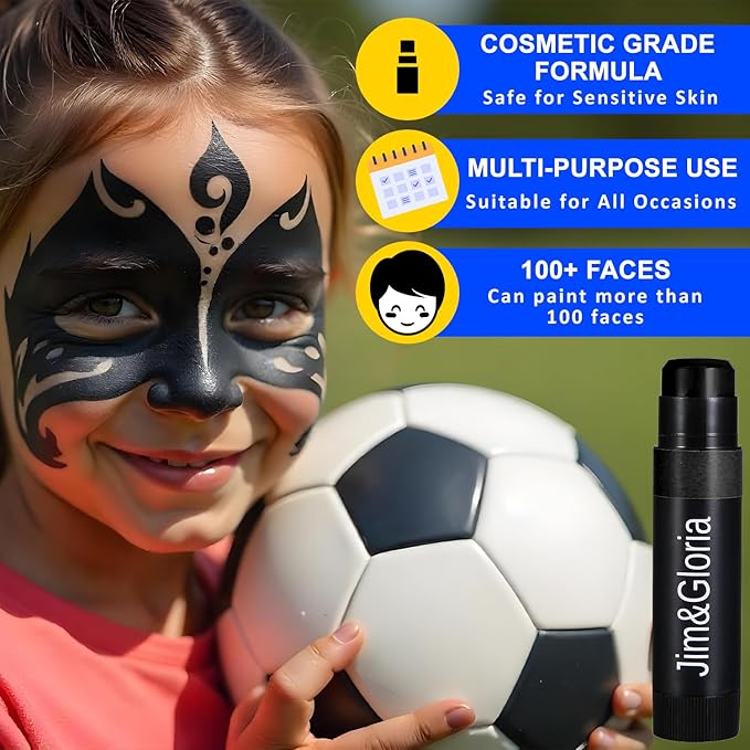 Jim&Gloria Water Resistant Under Eye Black Baseball Drip Accessories for Athletes, Anti-Glare Eyeblack Softball Stuff Lacrosse Football Gear Soccer Game Day Team Sports Gift - 8 Black Face Paint Stick