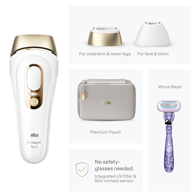 Braun Smart IPL, Silk·Expert Pro 5: at Home Laser Hair Removal for Women and Men, Permanent Visible Hair Reduction in Hair Regrowth for Body & Face, Wide Head and Two Precision Heads, IPL5347