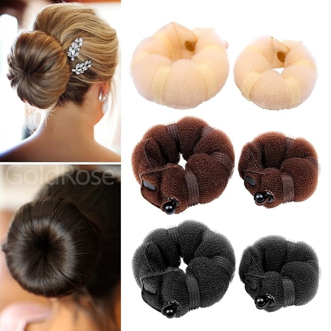 Goldrose Beauty Small Hair Bun Maker - 2 Pieces Magic Styling Twist Ring Doughnut Chignon for Kids Ballet (Brown)