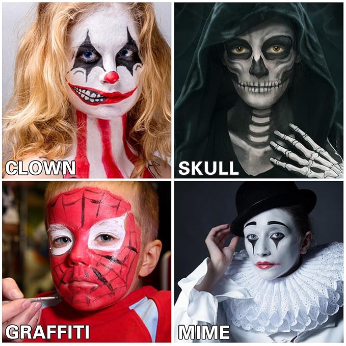 3 PCS Black White Red Face Body Paint Halloween Special Effects Makeup Kit Oil Based Cream Face Paint Kit for Cosplay Party Clown Zombie Stage Sfx Makeup