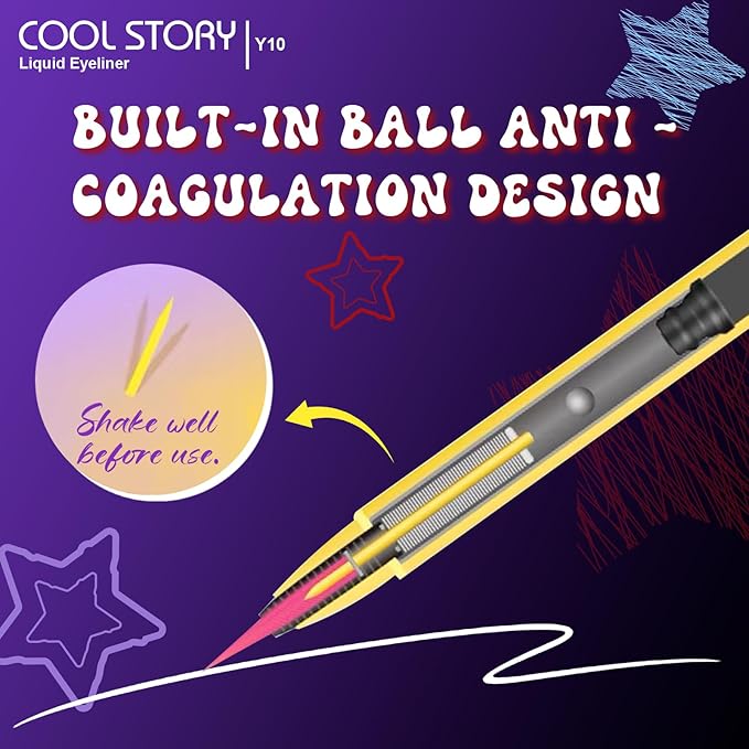 COOL STORY Liquid Eyeliner Waterproof Smudge Proof Eye Liner, 24H Long-Lasting, 0.6ml/0.02 fl.oz (Red)