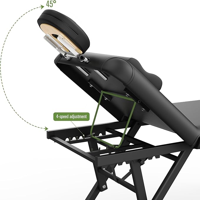 pouseayar Adjustable Massage Table with Face Pillow & Headrest, Sturdy and Solid, Silent and Easy to Adjust - Adjustable Backrest, Black