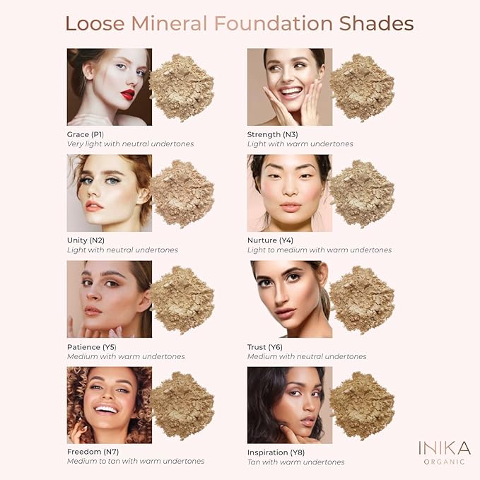 INIKA Organic Mineral Powder Foundation with SPF 25 - Vegan Makeup, Natural Looking, Buildable Coverage, Flawless Radiance & Glow, Blemish Coverage, Cruelty Free, Sustainable Packaging, Nurture, 8g