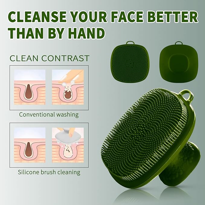 VWMYQ Silicone Face Scrubber for Men Facial Cleansing Brush Silicone Face Wash Brush Manual Waterproof Cleansing Skin Care Face Brushes for Cleansing and Exfoliating (Green)