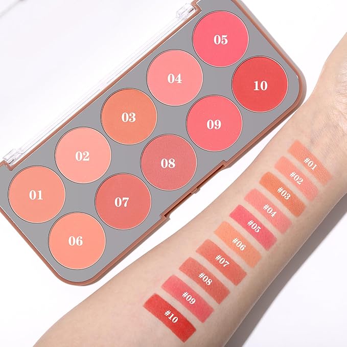 10 Color Blush Palette for Cheeks - Natural Look Smooth Face Blusher - Long-lasting Women Cheek Makeup Powder - Buildable Color Makeup Blushes Powder for All Skin Types
