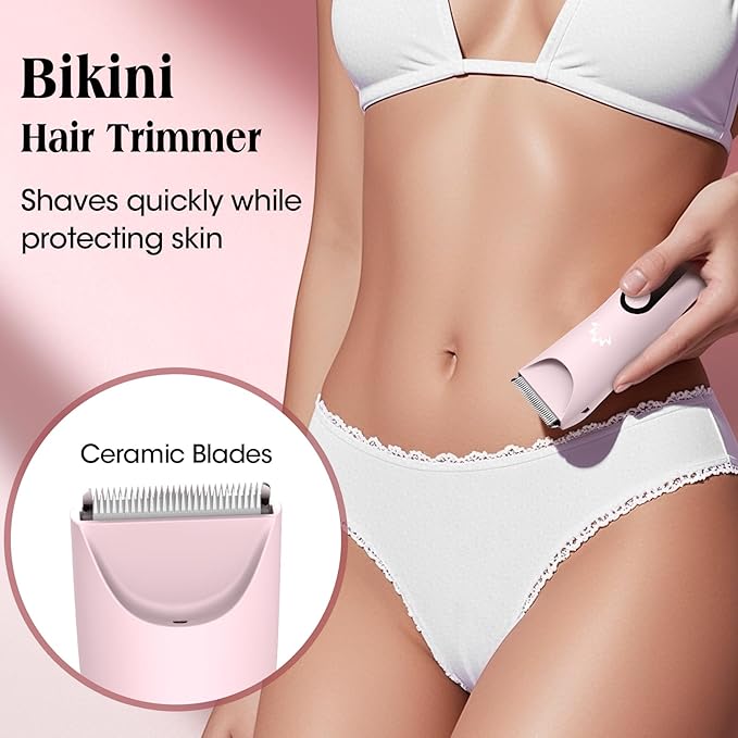 Dermave Bikini Shaver Bikini Trimmer for Women,Cordless Pubic Hair Trimmer,IPX7 Waterproof & LED Display Ladies Electric Razors Body Hair Trimmers for Underarm Leg Arm,Gifts Pink