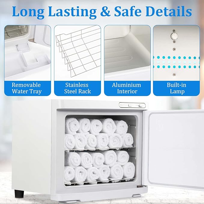 Hot Towel Warmer Cabinet with LED Light - JXSDLIY 23L Large Capacity Towel Cabinet for Bathroom 2-in-1 Professional Hot Towel Warmers for Facials SPA Massage Salon Heats Up Quick Towel Heater (white)