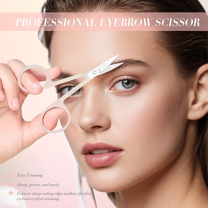 6 PCS Tweezers Set for Women, Eyebrow Tweezers Set with Curved Scissor for Ingrown Hair, Plucking Daily Beauty Tool with Leather Travel Case for Gifts (Gradient Pink)