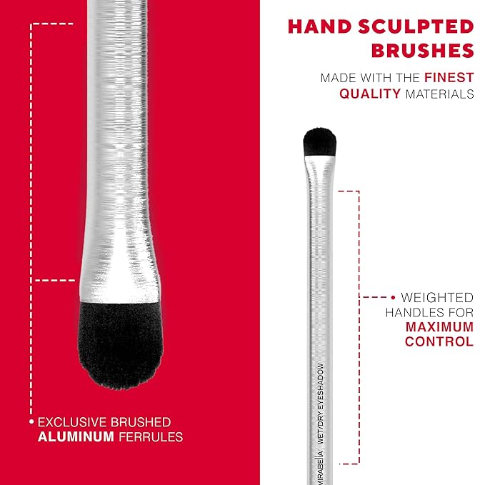 Mirabella Wet & Dry Eyeshadow Brush, Premium Professional Makeup Brush Collection, Cruelty-Free Synthetic Bristle Brush, Hand-Sculpted Brushed Aluminum Handle, Luxury Blending Brush for Makeup
