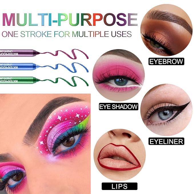 7 Colorful Eyeliner Pen Set, Eye Shadow Pencil, Pearl Eyeliner Kit Metallic Glitter Colored Eye liner for Women Eye&Lip Liner Professional Waterproof Eye Makeup (7PCS D)