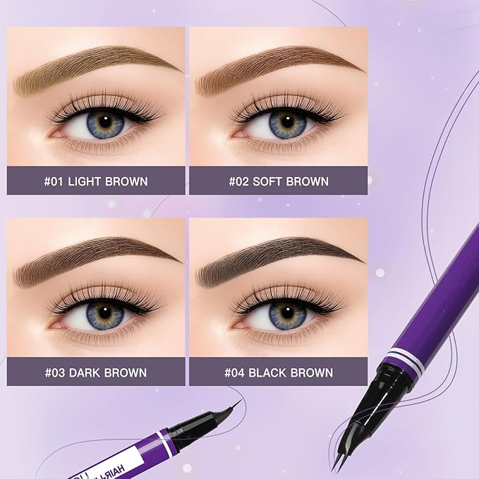UCANBE Curved Eyebrow Pencils for Women with Spoolie Brush,Dual-Ended Eyebrow Pen with 2-Fork-Tip&Precise Brush-Tip,Microblading Brow Pen for Hair-Like Brows,Waterfool, Long Lasting,Soft Brown
