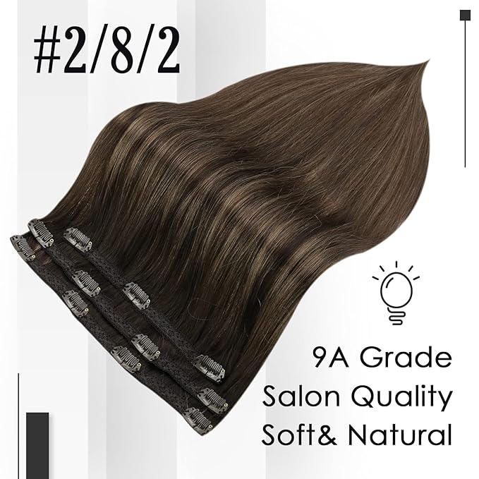 Full Shine Dark Brown Balayage Clip in Extensions Real Human Hair 3 Pcs 60 G Light Weight Clip in Hair Extensions Brown Balayage Brazilian Hair Extensions 12 Inch