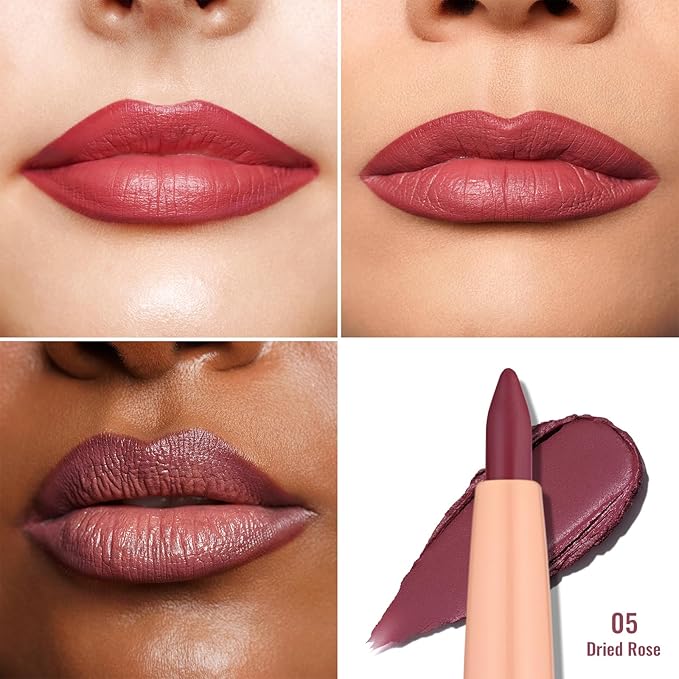 Oulac Pink Retractable Lipliner Pencil 2in1 Waterproof Makeup Crayon for Lip Liner and Eye Liner, Smooth and Creamy, Long Lasting Matte Finish, Vegan Beauty, 05 Dried Rose