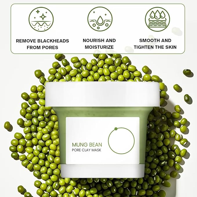 Mung Bean Pore Clay mask (4.05 fl oz /120ml) | Fragrance-Free | Wash Off Mask for Blackhead & Whitehead Care | Quick 3 Minute to Gently Cleanse, Exfoliate and Tighten Pores | Korean Skincare (2P)