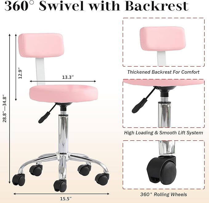 Pedicure Station No Plumbing, Hydraulic Pedicure Chair for Nail Tech, Height Adjustable Reclining Pedicure Station Unit, 360 Degree Swivel Foot Spa Chair with Massage Foot Bath (Rose Color)