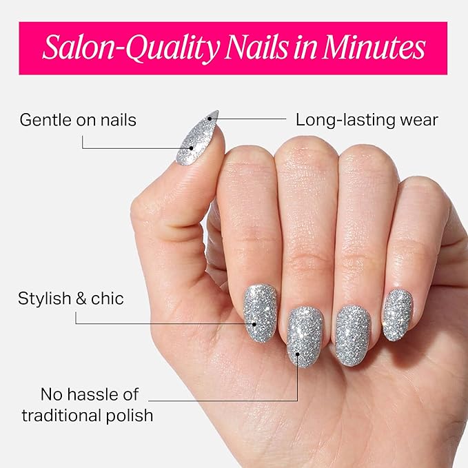 Nailboo Press On Nails, Salon-Quality Reusable Fake Nails for Fast DIY Manicure with Strong Hold Nail Glue for Press Ons, Nail File, & Alcohol Prep Pads, Gala Gal