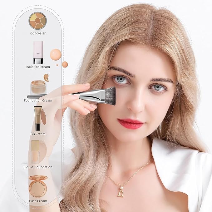 DUcare Foundation Brush Contour Bronzer Self Tanner Makeup Brushes for Liquid Makeup Flat Top Professional Buffing Blending Mineral Powder Face Brush, Black