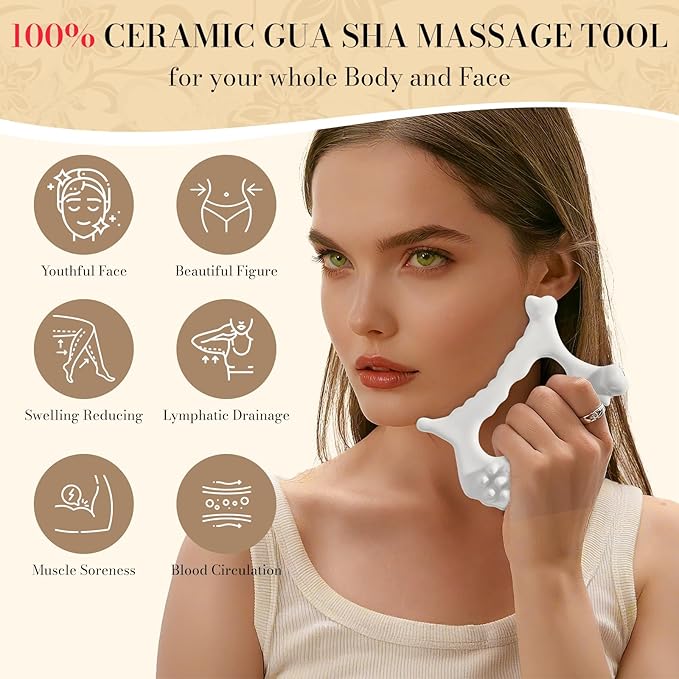 9 in 1 Ceramic Body Gua Sha Facial Tool, Face & Body Gua Sha Massage Tools, Premium Korean Guasha Board for Face Lift, Muscle Relief, Skin Care