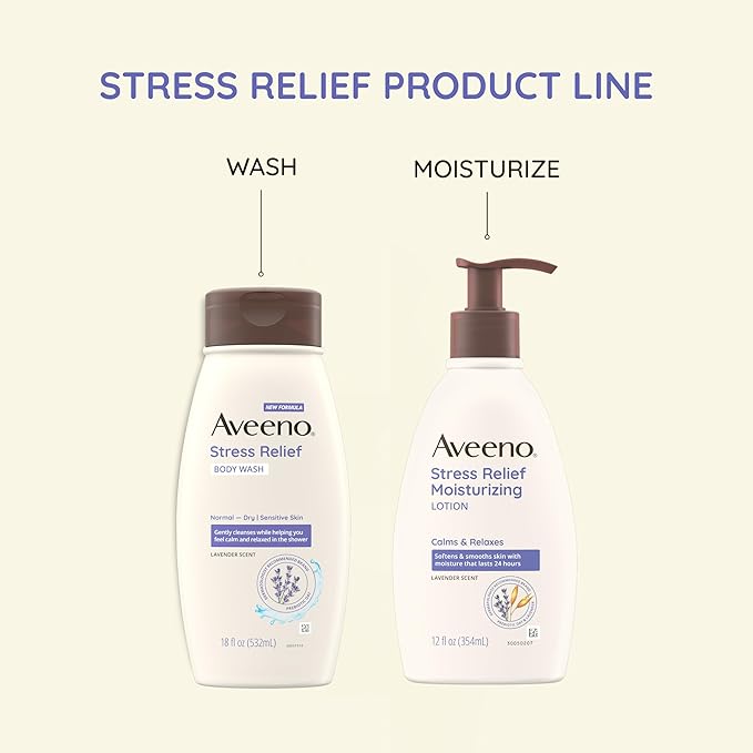 Aveeno Stress Relief Body Wash for Women, Calming Lavender Scent & Prebiotic Oat, Cleanser for Sensitive Dry Skin, Paraben, Dye & Soap-Free, 33 Fl Oz