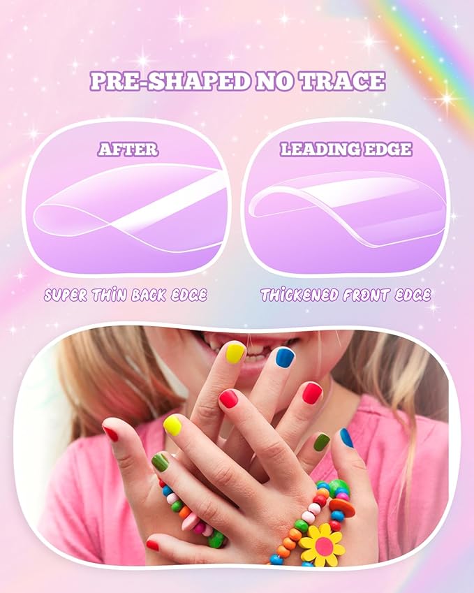 krofaue Kids Nail Tips - 240pcs Children Square Clear Press On Nails for Little Girls 9-12, 10 Sizes Soft Gel Tips Extensions for DIY Decoration