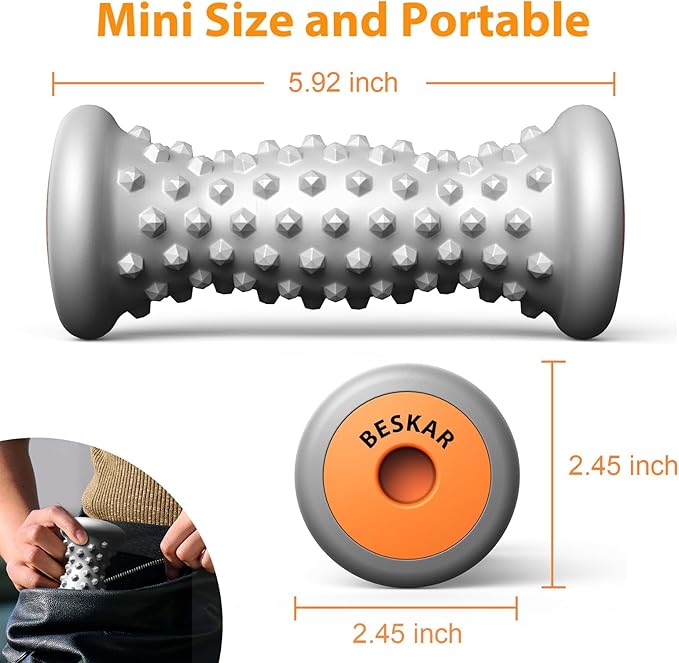 BESKAR Foot Massager Roller for Plantar Fasciitis Relief, Portable Feet Roller to Deep Tissue Muscle Massage, Foot Arch and Heel Pain, Reflexology Tool