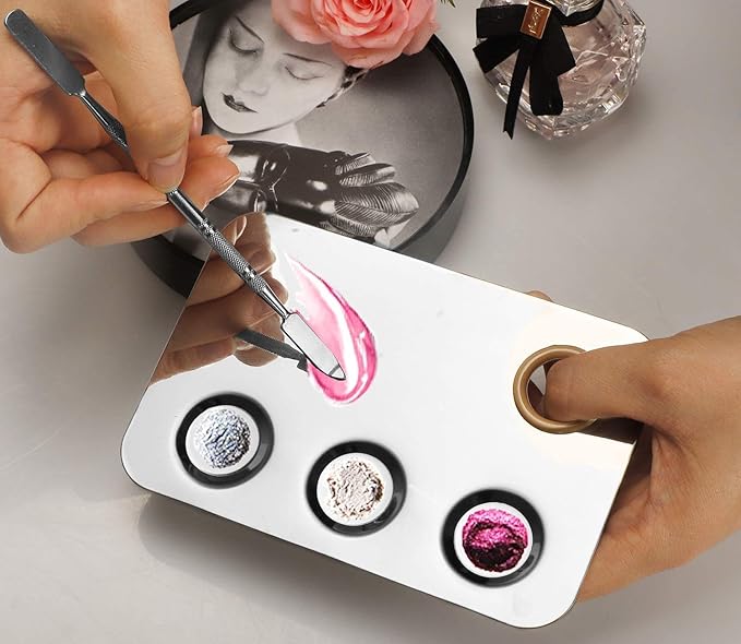 Makeup Mixing Palette, 6x4inch Stainless Steel Makeup Palette