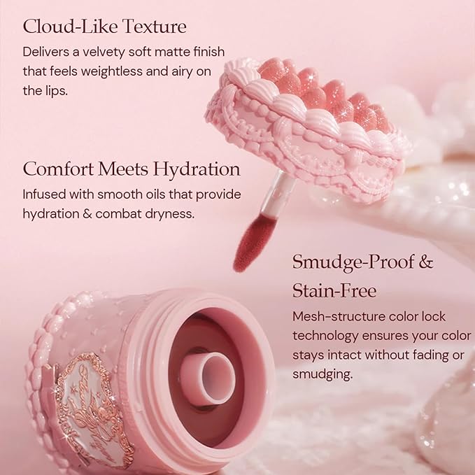 Flower Knows Strawberry Cupid Cake Lip Cream,Velvety-Smooth Matte Liquid Lipstick,Hydrating,Smudge-proof & Stain-Free Lip Stain (V03 Croissant 0.17 Fl Oz)