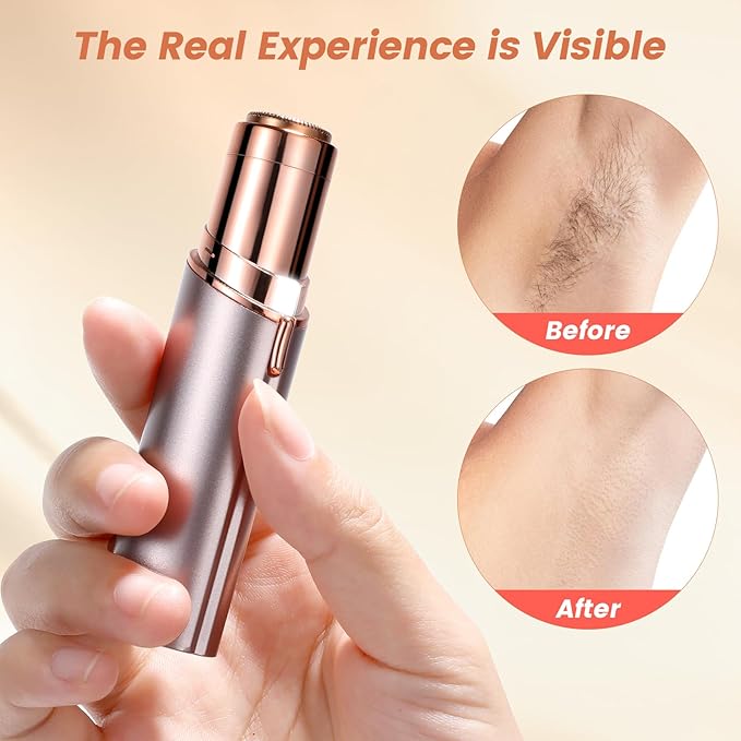 Facial Hair Remover for Women- as Seen on TV Painless Face Shaver -Mini Hair Remover, Electric Razor Shaver Portable Bikini Epilator for Lips, Chin, Armpit, Peach Fuzz, Fingers, Neck, Cheek(Champagne