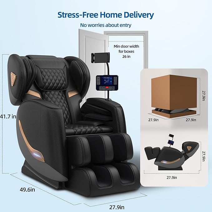 Massage Chair Full Body, Zero Gravity Massage Chair 2026 Recliner with 10 Fixed Rollers, 20 Auto Massage Modes, 8 Airbag, Waist and Back Heating, Bluetooth, Touch Screen Controller (Upgraded Black)