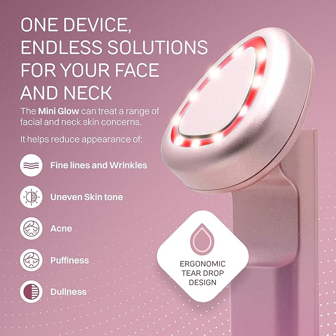 Lumina NRG Mini Glow Pro 5-in-1 LED Face Wand – Skin Lifting, Toning & Firming Facial Massager with EMS, Microcurrent, Red & Blue Light – at Home Neck Contouring Beauty Device & Sculpting Tool