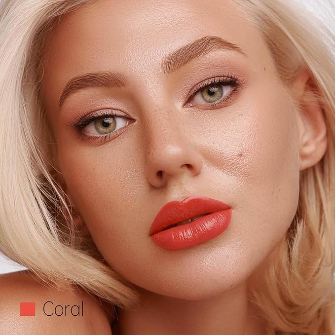 2-Pack Moisturizing Coral Red & Nude Lipstick Set – Hydrating Creamy Lip Color for Dry, Cracked Lips, Weightless Glossy Lip Balm with Vitamin E, Long Lasting Vegan Lipstick