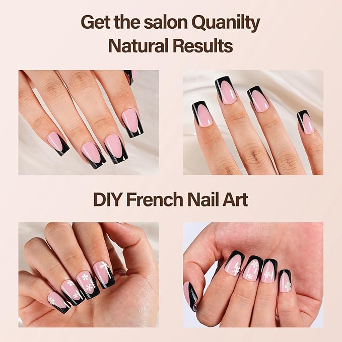 150Pcs Deep French Gel Nail Tips Pink, Vansiho Black Short Square French Tips Press on Nails, Square Soft Gel Nails for Nail Art DIY 15 Sizes
