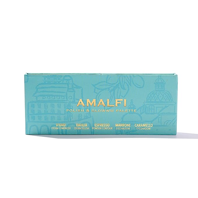 Amalfi Polish & Glowww Palette – 5-Piece Refillable Makeup Palette for Radiant Skin. Includes Highlighters, Blush, Contour & Eye Shadows - Blendable, Long-Lasting, Vegan & Cruelty-Free