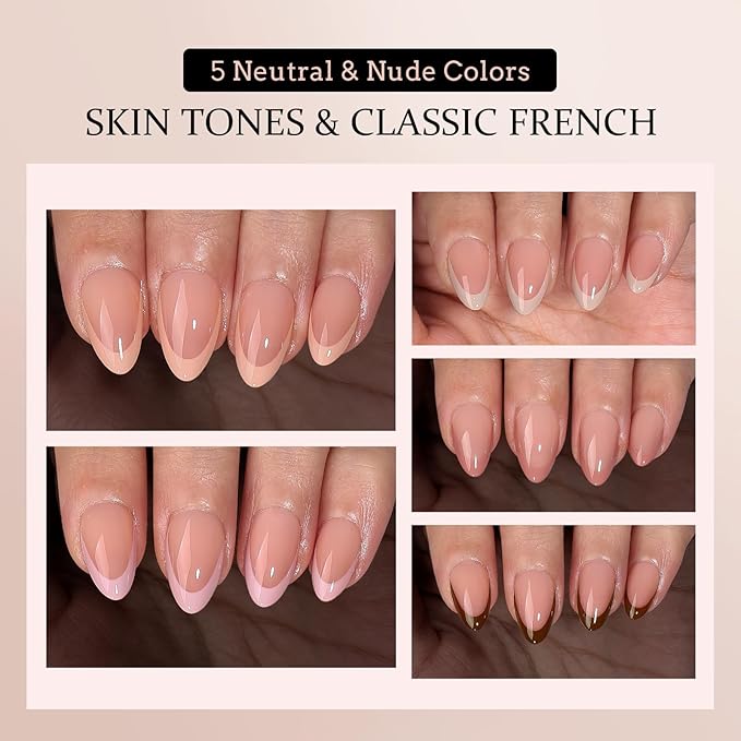 BTArtboxnails XCOATTIPS Press on Nails - French Tip Press on Nails, Fall Nails Short Almond Nail Tips, Skin Tones Soft Gel Nails False Nail, Soak Off Acrylic Nails Extensions Art