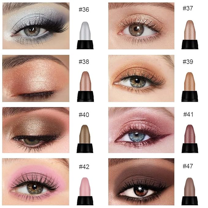 evpct 8Pcs Cream Eye Shadow Brightener Sticks Set for Eyes, Silver Champagne Golden Rose Sand Bronze Gold Orchid Pink Deep Mauve Shimmer Matte Pencil Eye shadow Crayon Applicator Stick Palette Makeup