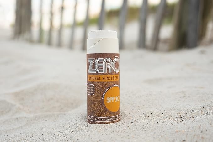 ZERO Waste 100% Plastic Free Natural Sunscreen Stick, SPF 20 Reef Safe and Kid Friendly, Water Resistant, Push Up Cardboard Tube, Sunblock Made with Beeswax, Shea Butter and Coconut Oil, 1.5 Oz