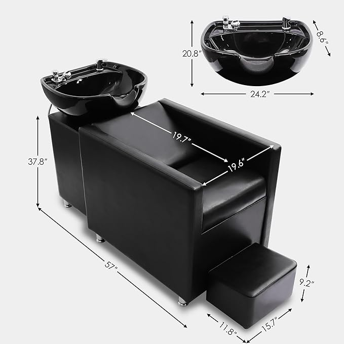 Backwash Barber Chair, Shampoo Bowl Chair with Neckrest, Ceramic Shampoo Bowl Sink Unit, Hair Washing Station with Foot Pedal, Backwash Shampoo Station Chair for Barbershop