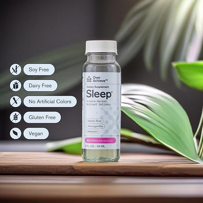 Sleep Drink with Advanced Nanoscience Technology - Contains Melatonin, Ashwagandha and Valerian Root - 12 Pack Liquid Sleeping Aid Help Fall Asleep Faster, Mix Berries 2oz