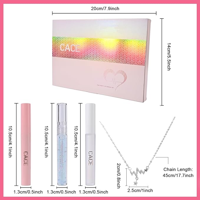 Makeup Set for Women, 7 Pcs Gift Box Set Include Matte Lipstick, Lip Balm, Lip Lotion and Necklace, Easy to Match with Different Makeup looks, Christmas Makeup Set Gift for Girls-02