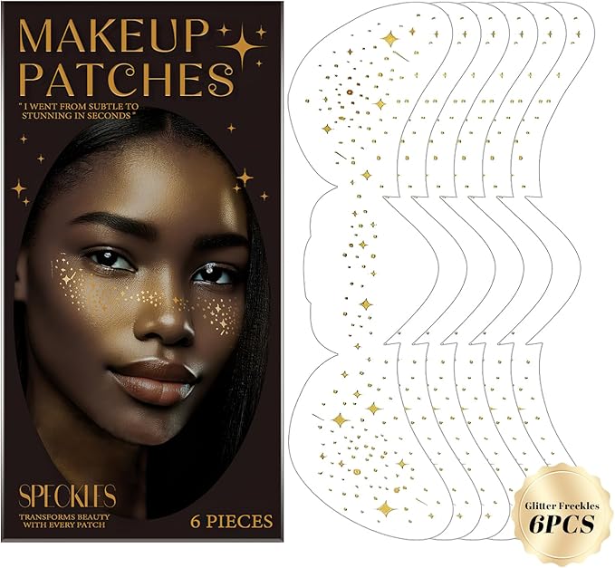 Glitter Freckles - 6PCS Gold & Sparkle Temporary Tattoos | Waterproof Face Jewels for Women & Kids, Cute Shimmer Makeup Patches
