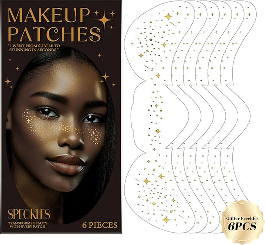 Glitter Freckles - 6PCS Gold & Sparkle Temporary Tattoos | Waterproof Face Jewels for Women & Kids, Cute Shimmer Makeup Patches