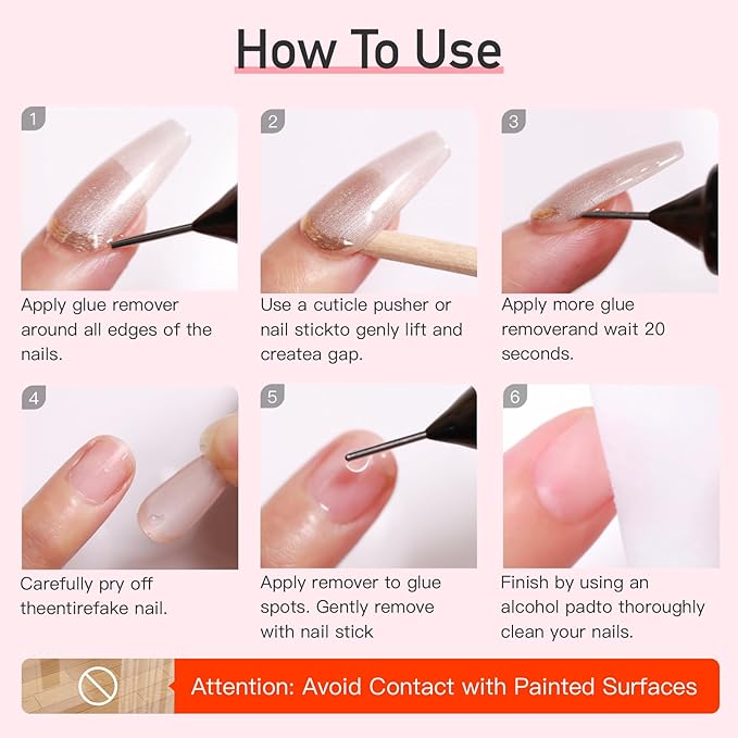 Curvlife Pinpoint Nail Glue Remover for Press on, 60ml Nail Remover for Nails Tips, Gentle Glue Remover for Gel x Nails, Non-Acetone Nail Polish Remover