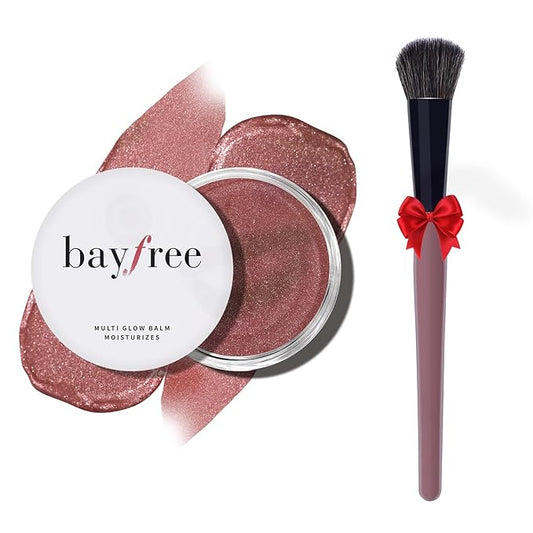 Multi Cream Blush & Blush Brush Set, Korean Makeup Blush for Cheeks, Multi-Use Face Balm, Lightweight & Hydrating, Blendable Color, Non-Greasy, Soft Bristles for Radiant Finish (Rose Crystal)